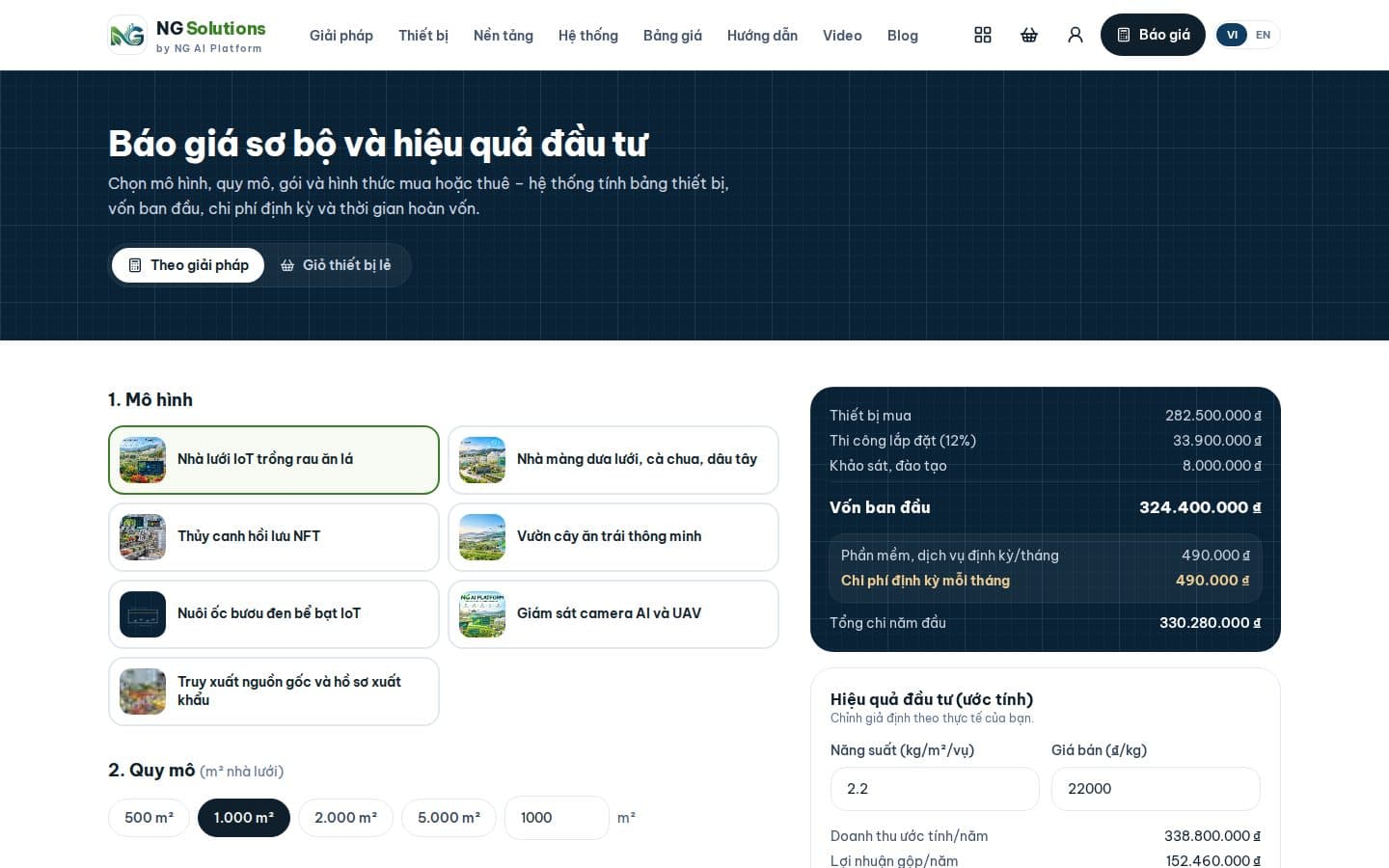 Báo giá sơ bộ và hiệu quả đầu tư