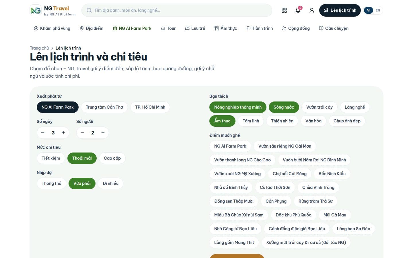 Lên lịch trình và chi tiêu